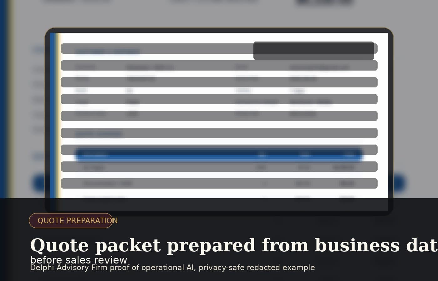 Quote Preparation Queue, redacted operational example