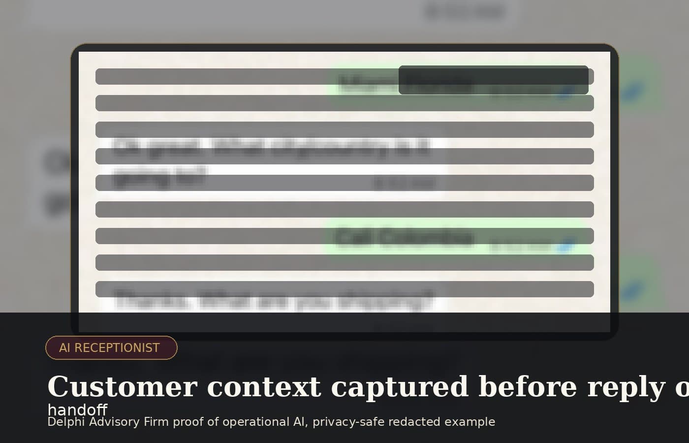 SMS Receptionist Context, redacted operational example